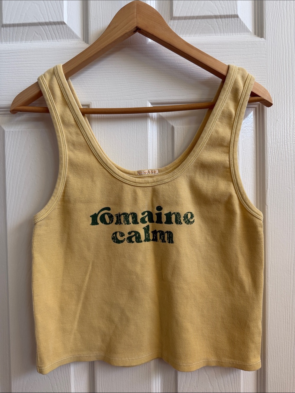 MOTHER Yellow Ribbed Tank with Green 'romaine calm' Print
